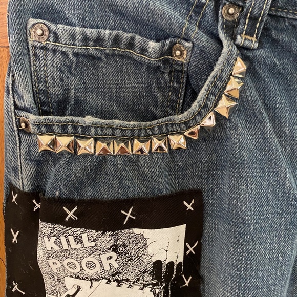 Men's Punk Rock Themed Levis 505 Jeans Upcycled